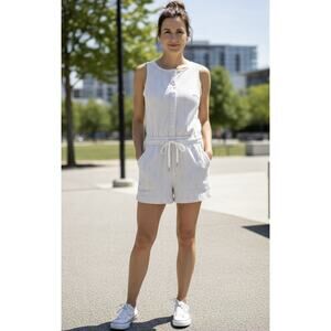 Athleta Women’s Romper Farallon Button Up White Stripes Size XXS